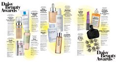 an advertisement for the beauty awards with various products on it's side and in different colors