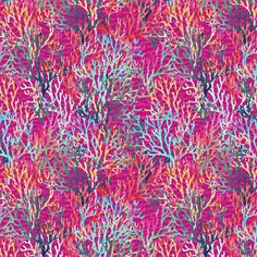 colorful corals and seaweed on pink, blue, and green fabric by the yard