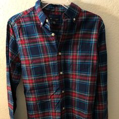 Gap Plaid Button Up Size Xs Great Condition Never Worn Without Tags Casual Blue Button-up Flannel Shirt, Classic Gap Shirt With Buttons, Fitted Gap Shirt With Button Closure, Fitted Button Closure Shirt By Gap, Casual Fitted Plaid Shirt, Blue Cotton Gap Shirt, Multicolor Casual Button-up Flannel Shirt, Casual Multicolor Button-up Flannel Shirt, Blue Casual Flannel Shirt With Snap Buttons