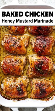 Baked chicken thighs with honey mustard marinade Chicken Thighs Boneless Skinless, Mustard Marinade, Honey Mustard Marinade, Honey Mustard Chicken Thighs, Honey Baked Chicken, Chicken Thighs Dinner, Healthy Chicken Thigh Recipes, Chicken Thights Recipes, Chicken Thigh Recipes Oven