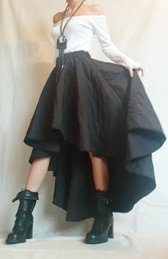 "Long Short Skirt, Winter Skirt, Extravagant Skirt ❤️ Extravagant designs and high quality fabrics! You can wear it like a skirt, dress and tunic On the inside there are links to find and customize in your own way ❤️ Materials & Care Polyester, Wadding Hand wash at low temperatures. Do not machine dry. Do not iron. Do not dry clean! ❤️ Sizing We can make your piece from XS to 5XL! Everything in the shop can be also made according to your measures free of charge! ❤️ Shipping ✈ Ready to ship T Poses With Skirts Outfit Long, Long Skirt With Folds, Long Skirt Reference, High Low Skirt Outfit, Asymmetrical Skirt Outfit, Witchy Skirt, Witch Skirt, Open Skirt, Cocktail Skirt