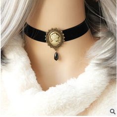 Velvet Choker with Gothic Lolita Cameo Ivory on Black Vampire Fashion Jewelry Sexy Lace Black Choker Necklace Free Shipping Kawaii Choker, Couture Dior, Vampire Fashion, Black Velvet Choker Necklace, Goth Choker, Lace Choker Necklace, Diy Necklaces, Everyday Jewellery