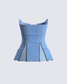 Liori Strapless Blue Denim Top Bustier Top Outfits, Street Style Store, Blue Denim Top, Gallery Aesthetic, Outfit Pieces, Yellow Mini Dress, Digital Fashion, Denim Ideas, Designer Purses