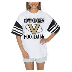 Showcase your Vanderbilt Commodores pride in style with the Gameday Couture Starting Lineup Contrast Sporty Heritage Oversized T-Shirt. The oversized fit provides a trendy and relaxed look, making it perfect for game day or any casual occasion. Made from 100% cotton, this tee offers exceptional comfort and breathability, ensuring you stay cool and confident while cheering on the Vanderbilt Commodores. White College Style Tops With Team Name, Oversized Varsity T-shirt For Game Day, White Oversized T-shirt For Sports Events, Oversized White T-shirt For Sports Events, White Oversized Tops For School Spirit, Vanderbilt Commodores, Gameday Couture, Oversized T Shirt, Stay Cool