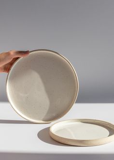 a person is holding a white plate in their hand