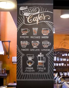 the menu for an italian cafe is displayed on a blackboard in front of a coffee shop