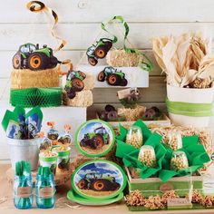 a table topped with lots of food and decorations