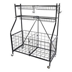 a large metal rack with two baskets on it