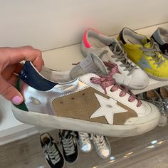 Golden Goose Deluxe Brand Superstar Sneakers Size 39, Tan, Blue, Green With Pink Sparkly Laces Fall 24, Pink Sparkly, Golden Goose Deluxe Brand, Golden Goose, Pink Lace, Womens Shoes Sneakers, Blue Green, Shoes Sneakers, Women Shoes