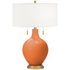 Bring exquisite style and designer color home with the Toby Color + Plus table lamp in beautiful Celosia Orange. The design is hand-crafted by experienced artisans in California, and is completed by an elegant brass finish base and pull chains. A plain drum shade sits on top, drawing the look together in contemporary style. Lamp base U.S. Patent # 8,899,798. Basement Lounge, Brass Accent Table, Orange Table Lamps, Orange Table, Color Home, Light Pull, Metal Table Lamps, Drum Lampshade, Contemporary Glass