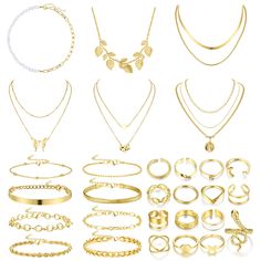 PRICES MAY VARY. ➤【Gold Jewelry for Women】Our affordable package includes 6pcs gold necklaces, 8pcs gold bracelets, 15pcs gold knuckle rings, different designs and enough quantity, more choices for your everyday wear, perfect jewelry sets for women. ➤【Reliable Material】Gold jewelry set are made of high quality alloy, it can maintain the color for a long time, not fade, lightweight and hypoallergenic, safe and comfortable to wear. ➤【Adjustable Size】Stacking rings come in many different sizes, fas Knuckle Rings Gold, Gold Jewelry Set, Best Gift For Wife, Valentine Anniversary, Jewelry Bracelets Gold, Gold Jewelry Sets, Ringe Gold, Chain Bracelets, Women's Jewelry Sets