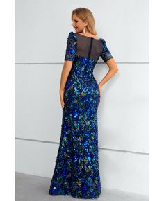 Best 11% off now! Buy sparkly blue sequined mermaid formal dress with short sleeves at wholesale price online. Free shipping and pro custom service since 2009.