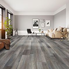 a living room with wood flooring and furniture