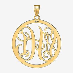 Personalized initials in a gorgeous script font make this monogram necklace a one-of-a-kind keepsake.. Personalize with three initials; second initial will be in the center and enlarged.Pendant Size: 43x32mmPersonalize: Must be 3 initials. Initials will appear exactly in the order entered; center initial will be enlarged.Features: Personalized, Monogrammable, InitialsShape: CircleMetal Color: YellowChain Length: 18 InchChain Width: 1 MillimetersChain Construction: CableMetal: 10k GoldNecklace T… Personalized Initials Signature Jewelry, Signature Initials Jewelry For Personalized Gift, Signature Jewelry With Initials For Personalized Gift, Personalized Monogram Initial Pendant Name Necklace, Personalized Monogram Pendant Initial Necklace, Personalized Monogram Initial Pendant Necklace, Gold Monogram Name Necklace With Round Pendant, Monogrammed Yellow Gold Name Necklace For Mother's Day, Yellow Gold Monogram Name Necklace For Mother's Day