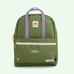 Modern Store, Classic Backpack, Small Backpack, Kids Branding, Side Pocket, Plastic Bottles, Green And Purple, Size 13, Front Pocket