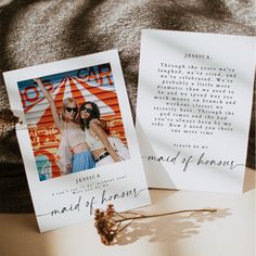 two personalized greeting cards sitting next to each other