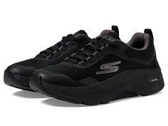 SKECHERS Max Cushioning Arch Fit - 220196 - Men's Shoes : Black : Get the most out of your workouts with the SKECHERS Max Cushioning Arch Fit - 220196. Low top silhouette with full lace closure and back heel loop. Man-made mesh mesh knit upper with padded collar. Breathable man-made lining. Removeable Skechers Arch Fit insole molds to foot. Lightweight ULTRA GO cushioned midsole. Durable Goodyear Performance Outsole for stability and traction. Imported. Measurements: Heel Height: 1 in Weight: 12 oz Product measurements were taken using size 9, width D - Medium. Please note that measurements may vary by size. Weight of footwear is based on a single item, not a pair. Full Black Shoes, Mens Skechers, Mens Shoes Black, Skechers Shoes, Black 7, Lace Closure, Shoes Black, Product Reviews, Low Top