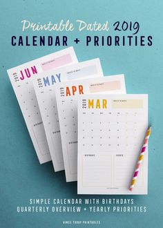 four calendars with the words, printable dates and priorities on them