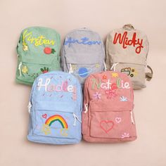 The design of each backpack takes into account your child, adding a touch of charm and uniqueness to their daily adventures. These backpacks are made with love and care, carrying not only essentials but also personality. Make your child's imagination soar, as they proudly carry a backpack with their name written on it, making it their true special property. These personalized backpacks are perfect for school, outings, or any fun day, and will definitely bring a smile to children. Please select the desired backpack color from the list. Please use a "personalized box" to indicate the name of the baby to be decorated 1.Pls provide the baby's name. 2. Select the yarn color. 3.If you would like to include designs as depicted, Please click: https://www.etsy.com/listing/1747739477/add-on Please s Trendy Embroidered Backpack For Everyday Use, Cute Canvas Bags For Back To School, Trendy Bags For End Of School Year Events, Trendy Embroidered School Backpack, Cute Bags With Letter Embroidery For Everyday Use, School Backpack With Letter Embroidery, Back To School Everyday Embroidered Bags, Embroidered Everyday Bags For Back To School, Cute Bag With Letter Embroidery