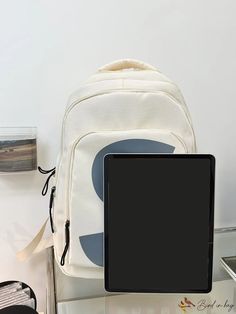 BirdinBag - Classic Graphic Letter Backpack Casual Portable Laptop Backpack, Casual Lightweight Laptop Backpack, Casual Rectangular Portable Laptop Bag, Beige Backpack Laptop Bag For School, Beige Backpack Laptop Bag For Daily Use, Beige Laptop Backpack For School, Beige Laptop Backpack For Daily Use, Portable Beige Standard Backpack, Casual Large Capacity Laptop Bag For Back To School