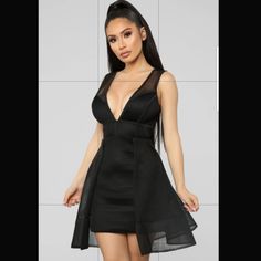 Fit And Flare Mini Dress, Deep V Neck, Padded Built In Bra Black Sheer V-neck Midi Dress, Spring V-neck Mesh Dress For Night Out, Sheer V-neck Mini Dress For Evening, V-neck Mesh Dress For Night Out, Sheer V-neck Mini Dress For Night Out, Sheer V-neck Mini Dress For Date Night, V-neck Mesh Dress For Spring Night Out, Fit And Flare Mini Dress, All Black Dresses