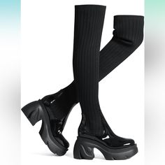 Brand New Women’s 10 Box Included Free Gift With Every Purchase About This Item Heel Measures Approximately 3.5 Inch Fitness - As Ribbed Knitted Knee High Boots, The Top Elastic Stretch Could Fit Different Leg Circumference. Trendy Design - With The Chunky Sole, The Black Thigh High Platform Boots Keep You Not Feeling Tired After A Long Time Walk. These Women's Over-The-Knee Boots Elongate Your Legs, Show Off Your Sexy And Figure To Perfection. Finest Quality - Pu Vamp, Tpr Rubber Sole, Short Pl Trendy Platform Knee-high Boots For Fall, Trendy Fall Platform Knee-high Boots, Black Knee-high Platform Boots Medium Width, Edgy Knee-high Heeled Boots With Chunky Platform, Edgy Knee-high Boots With Chunky Platform, Trendy Chunky Platform Knee-high Boots For Fall, Edgy Chunky Platform Knee-high Heeled Boots, Fitted Platform Knee-high Boots For Fall, Fitted Black Knee-high Platform Boots