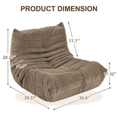 the product is shown with measurements for the reclining chair and footstool area