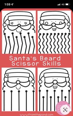 santa's beard scissor skills for kids to learn how to draw them