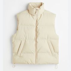 Questions? Leave A Comment Below! Casual Cream Outerwear From H&m, Casual Cream Outerwear By H&m, H&m Winter Outerwear, H&m Winter Outerwear In Neutral Color, Beige Puffer, Puffer Gilet, Oversized Puffer, Padded Vest, Waist Jacket