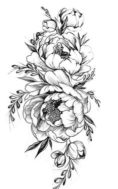 a black and white drawing of flowers