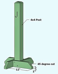 a green post with measurements for the top and bottom part, including four posts on each side