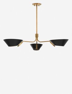 three light brass chandelier with black shades