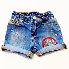 Baby Gap “Shorty Short” Embroidered Jean Shorts. So Adorable! Never Worn. Playful Shorts For Playtime, Playful Denim Shorts, Cute Embroidered Blue Bottoms, Cute Denim Bottoms For Playwear, Cute Blue Shorts For Playwear, Gap Blue Jean Shorts For Summer, Gap Blue Denim Shorts, Blue Denim Gap Shorts, Gap Cotton Bottoms For Playwear