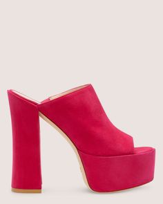 Skyhigh 145 Platform Slide | Stuart Weitzman Platform Slides, Black Sandals Heels, Pink Suede, Platform Pumps, Block Heels Sandal, Slide Sandals, Stuart Weitzman, Suede Leather, Block Heels