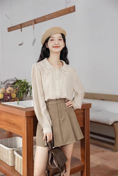 Button up shirt with a double scalloped collar, scallop trim placket details and long blouson sleeves. S: 15" across shoulders, 38.5" chest, 24.5" lengthM: 15.5" across shoulders, 40" chest, 24.5" lengthL: 16" across shoulders, 41.5" chest, 25" lengthXL: 16.5" across shoulders, 43" chest, 25" length Fall Collared Blouse With Placket, Casual Blouse With Peter Pan Collar For Daywear, Casual Blouse With Peter Pan Collar, Casual Peter Pan Collar Blouse For Daywear, Button-up Top With Lace Collar For Fall, Lace Collar Button-up Tops For Fall, Fall Button-up Tops With Lace Collar, Fall Lace Collar Button-up Tops, Long Sleeve Shirt With Lace Collar For Work