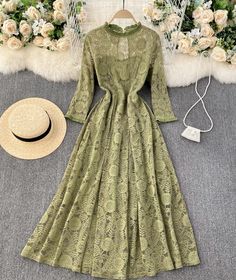 A line lace long dress simple dress Fabric: lace Color: black, white, blue, green, yllow, pink Size(cm): free size length 125 bust 98 waist 80 sleeve length 45 Long Dress Simple, Lace Long Dress, Dress Simple, Simple Dress, Lace Dress Long, Simple Dresses, Dress Fabric, Free Size, White Blue