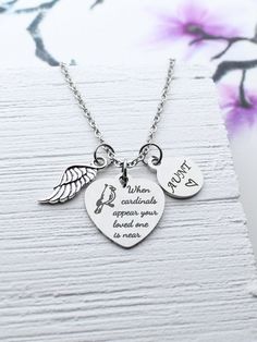 When Cardinals Appear Your Loved One Is Near Jewelry, Memorial Gift, Sympathy Charm Necklace, Gift f Meaningful Engraved Charm Necklace For Best Friend, Engraved Meaningful Charm Necklace For Best Friend, Meaningful Charm Necklaces For Anniversary, Personalized Heart Pendant Charm Necklace For Memorial, Personalized Heart Charm Necklace For Memorial, Meaningful Charms Necklaces For Mother's Day, Heart Charm Necklace For Valentine's Day Memorial, Valentine's Day Memorial Heart Charm Necklaces, Personalized Spiritual Charm Necklace With Heart Pendant