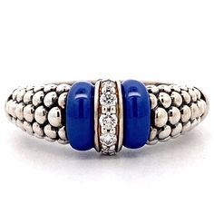 This Sterling Silver Lagos Blue Caviar Ring Features A A Ultramarine Blue Design Pave Set With .11w Round G-H Color, Si Clarity Diamonds. Stamped '925 - 7' With The Lagos Logo. Brand New Without Tags. Comes With Lagos Pouch. The Ring Is A Size 7. #02-80732-Cl7 Lagos Jewelry, Diamond Stacking Rings, Blue Design, Stacking Rings, Womens Jewelry Rings, Blue And Silver, Ring Size, Pouch, Women Jewelry