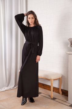 Our Beautiful Black Maxi Dress is from our new Fall Winter Collection 2018! Superb Maxi dress cut from Chic , soft , adorable viscose fabric! Maxi fit and elegant look, this dress is the perfect maxi dress ! Wear you long sleeve dress as a day dress, as a party dress with a belt on your waist! This maxi dress can be worn on the shoulders too :) Wear it with sandals , balerinas , flats , platforms , sneakers, high heels ♥ Fabrication : Viscose COLOR : Black ♥ LENGTH : 140 CM / 55.1 INCHES The mai Chic Long Sleeve Fall Abaya, Black Long Sleeve Abaya For Fall, Fall Party Abaya With Long Sleeves, Fitted Long Sleeve Black Abaya, Evening Solid Color Maxi Length Abaya, Evening Solid Maxi Length Abaya, Black Long Sleeve Dress For Fall, Evening Maxi Length Solid Abaya, Elegant Black Long Abaya