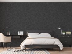 Ashlyn Black Bed with Black Desk and Radio Grey Fabric Wallpaper, Wallpaper For 2023, Grey Textured Wallpaper, Kids Bedroom Wallpaper, Washable Wallpaper, Patterned Wallpaper, Dining Room Wallpaper, Wallpaper Textured, Classic Wallpaper