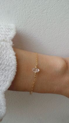 Herkimer Diamond Bracelet. April Birthstone. 14k Gold Filled | Etsy Cyprus Herkimer Diamond Bracelet, Elegant Herkimer Diamond Jewelry For Gifts, Everyday Sterling Silver Crystal Bracelet, Gold Crystal Gemstone Bracelet For Everyday, Elegant Faceted Herkimer Diamond Jewelry, Minimalist Gold Crystal Bracelet With Birthstone, Dainty Everyday Crystal Birthstone Bracelet, Dainty Everyday Crystal Bracelet, Everyday Dainty Birthstone Crystal Bracelet