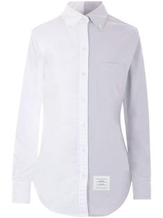 white cotton two-tone design classic collar button fastening chest patch pocket buttoned cuffs logo patch to the front logo patch to the rear long sleeves curved hem Yoko London, City Dress, Airport Fashion, Summer Beach Wear, Airport Style, Thom Browne, Lady Dior, Shirt White, Collar Shirts