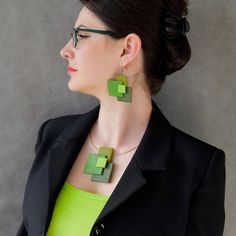 Buy Geometric Bloom, Short Necklace, Artistic Necklace, Geometric Composition, Contemporary Jewelry, Green Shades Jewelry Set, Fashion Collar Online in India - Etsy Modern Green Necklace As Gift, Modern Green Necklace As A Gift, Modern Green Geometric Jewelry, Modern Green Necklace For Gift, Geometric Composition, Art And Craft Videos, Green Shades, Acrylic Jewellery, Wedding Jewellery Necklace