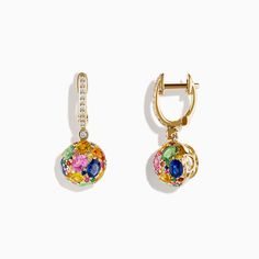 Effy Watercolors 14K Yellow Gold Multi Sapphire Ball Earrings Luxury Multi-stone 14k Gold Earrings, Luxury Multicolor Drop Earrings, White Gold Multi-stone Round Earrings, White Gold Multi-stone Earrings Fine Jewelry, Yellow Gold Multi-stone Drop Earrings, Multi Sapphire, Ball Earrings, Gold Yellow, Sapphire