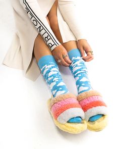 '80s Cloud Slouch Sock - Cute Cozy Socks – Sock Candy 80s Socks, Scrunch Socks, Women Socks Fashion, Slouch Socks, Cloud Print, Socks Cute, Cozy Socks, Patterned Socks, All The Way Up