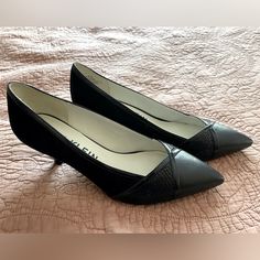 W’s Nwob Anne Klein Black Suede Kitten Heel Pump. Never Worn. Mixed Material. Super Comfortable. Elegant Black Court Shoes For Spring, Synthetic Round Toe Kitten Heels For Formal Occasions, Elegant Black Kitten Heels With Medium Width, Elegant Black Kitten Heels Medium Width, Black Medium Width Elegant Kitten Heels, Black Pointed Toe Kitten Heels With Padded Heel, Black Round Toe Kitten Heels For Office, Black Kitten Heels With Padded Heel And Round Toe, Black Leather Low Heel Kitten Heels