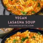 vegan lasagna soup in two black pans