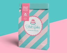 a blue and pink striped bag with a label on it that says funcakes