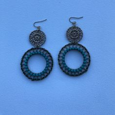 Circular 2 Tier Vintage Earrings Silver Tone. Kind Of Reminds Me Of Dream Catchers. Perfect For Boho, Bohemian, Hippie, Cottagecore, Goblincore, And Indie Aesthetic. Beautiful Whimsical Earrings! In Great Condition. Brand New Pair Of Earring Hooks Will Be Added Before Shipment. Bohemian Drop Earrings For Vacation, Bohemian Nickel-free Earrings For Vacation, Bohemian Nickel Free Earrings For Vacation, Nickel-free Bohemian Earrings For Vacation, Blue Metal Earrings For Summer, Bohemian Beaded Earrings For Vacation, Bohemian Turquoise Earrings For Beach, Turquoise Bohemian Earrings For Beach, Bohemian Nickel-free Earrings For Beach