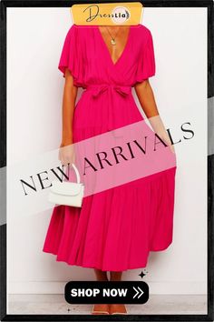 Karlidress Solid Ruffles Belted Maxi Dress P12790 Chic V-neck Tiered Party Dress, Chic Pleated Tiered Summer Dress, Chic Pleated Tiered Dress For Summer, Pleated Tiered Midi Dress For Brunch, Summer Tiered Pleated Midi Dress, Fitted Belted Tiered Dresses, Chic Pink Belted Maxi Dress, Short Sleeve Maxi Dress With Ruffles For Day Out, Pink V-neck Belted Midi Dress